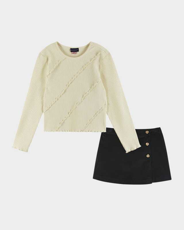 Girl's Ribbed Knit Top & Skirt Set, Size 7-16